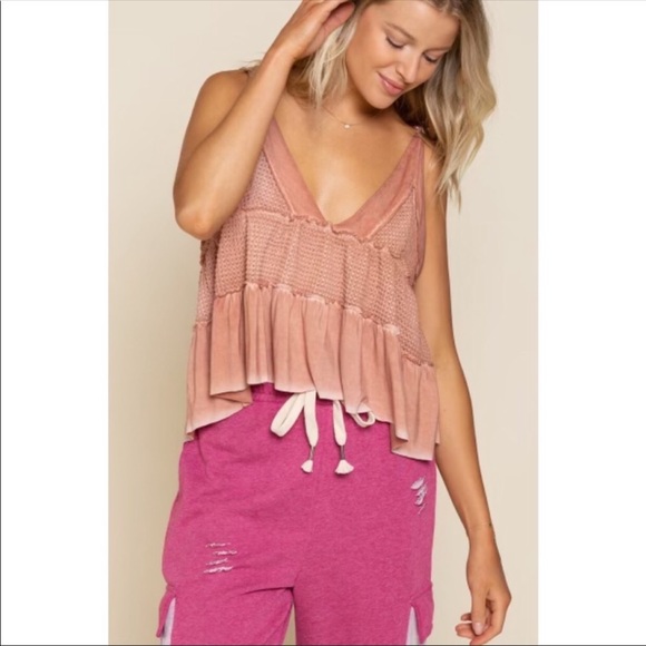 POL Tops - POL - Deep V Flowy Billowy Pleated Tank Top